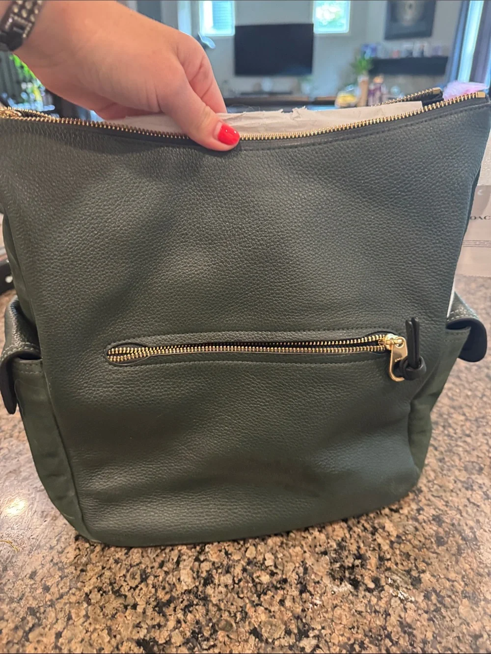 Coach Pebbled Leather Backpack in Dark Green with Gold Hardware